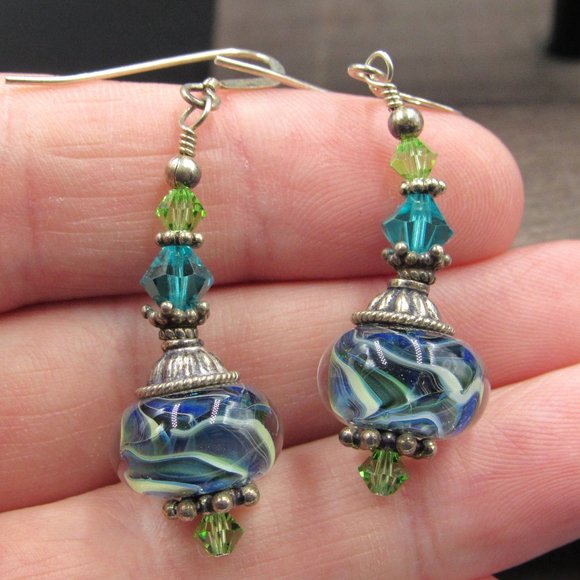 Sterling Silver Unique Glass & Crystal Earrings - Picture 1 of 5